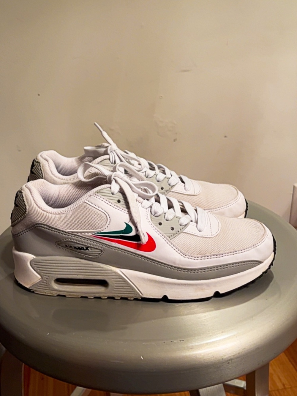 Nike Air Max 90 Multi Swoosh White Gray Sneakers Youth 7Y